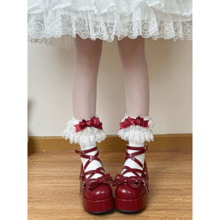 Socquettes lolita à nœud et dentelle – 6 coloris