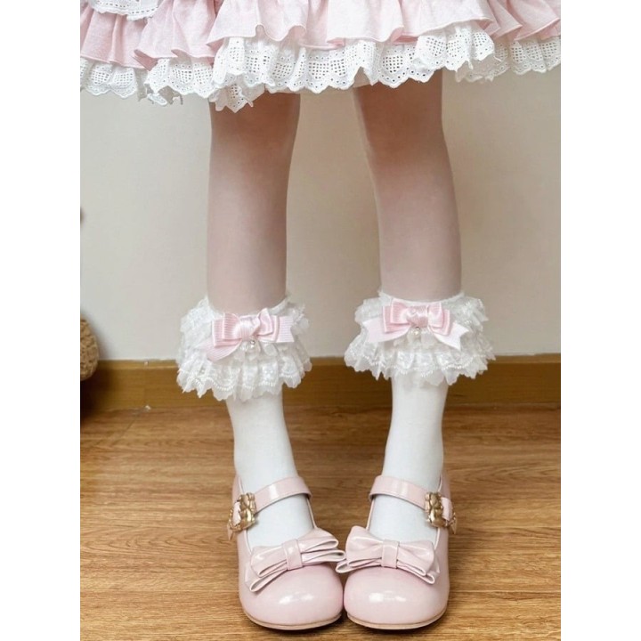 Socquettes lolita à nœud et dentelle – 6 coloris
