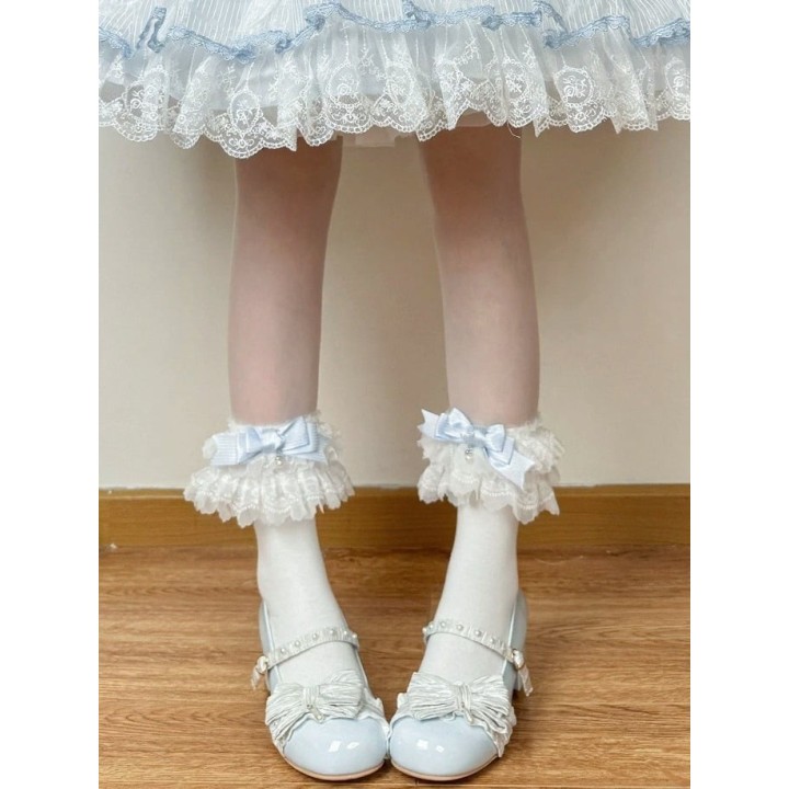 Socquettes lolita à nœud et dentelle – 6 coloris