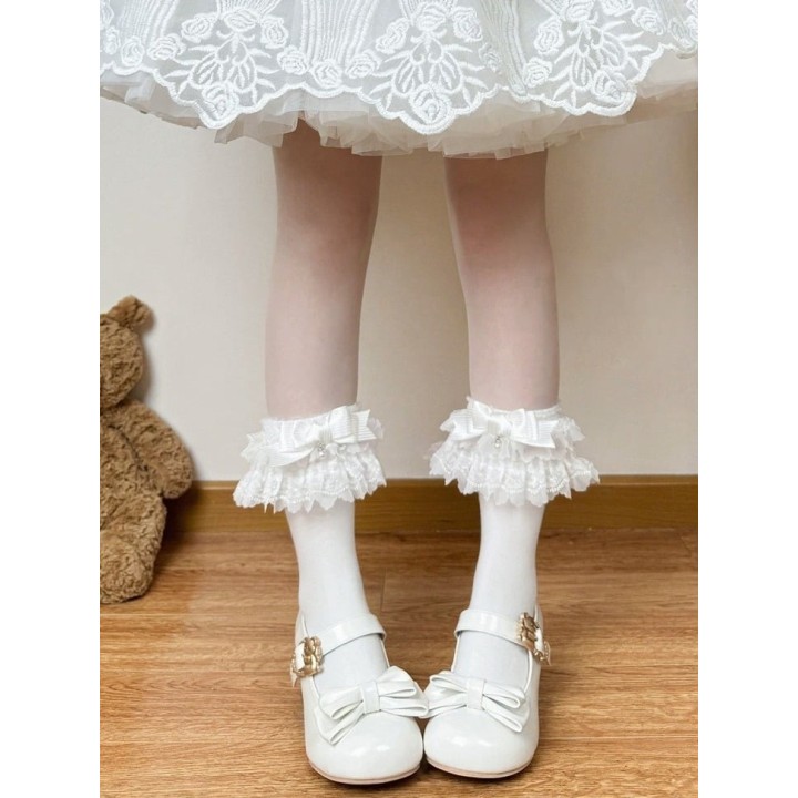 Socquettes lolita à nœud et dentelle – 6 coloris