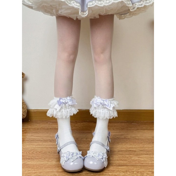 Socquettes lolita à nœud et dentelle – 6 coloris