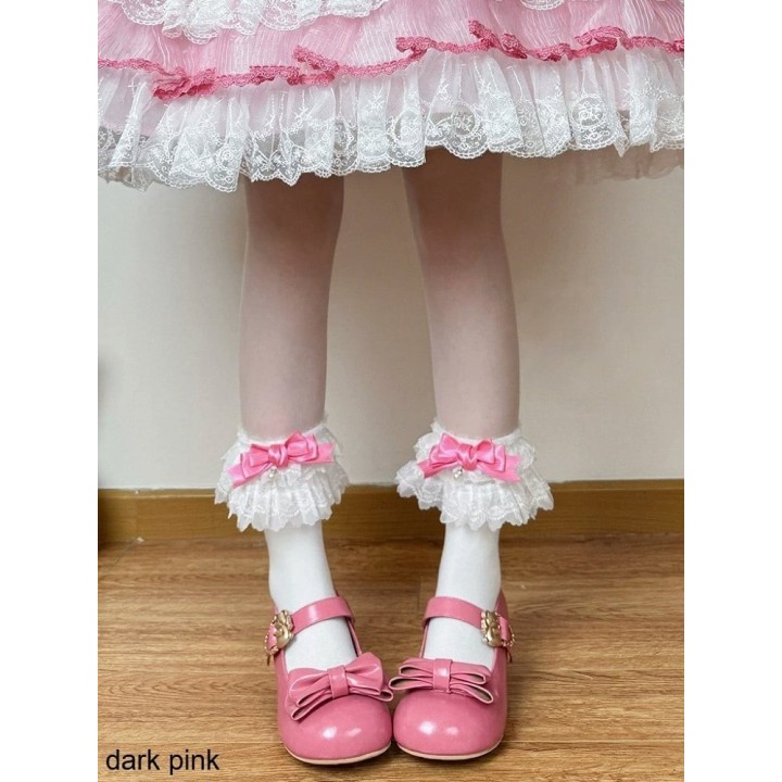 Socquettes lolita à nœud et dentelle – 6 coloris