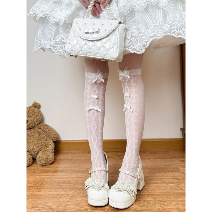 Collant voile blanc lolita à nœuds – 2 modèles