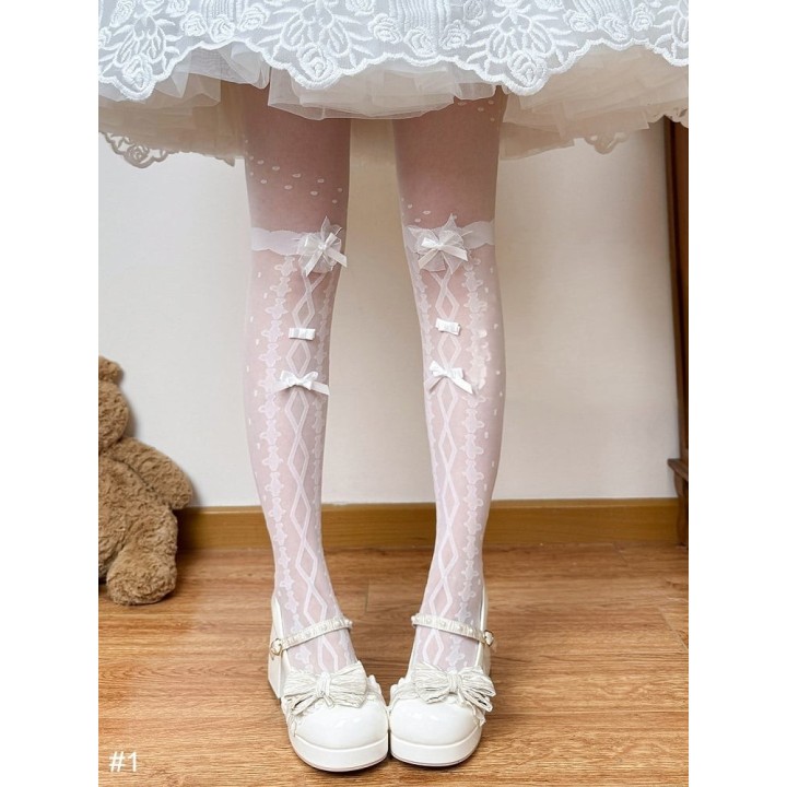 Collant voile blanc lolita à nœuds – 2 modèles