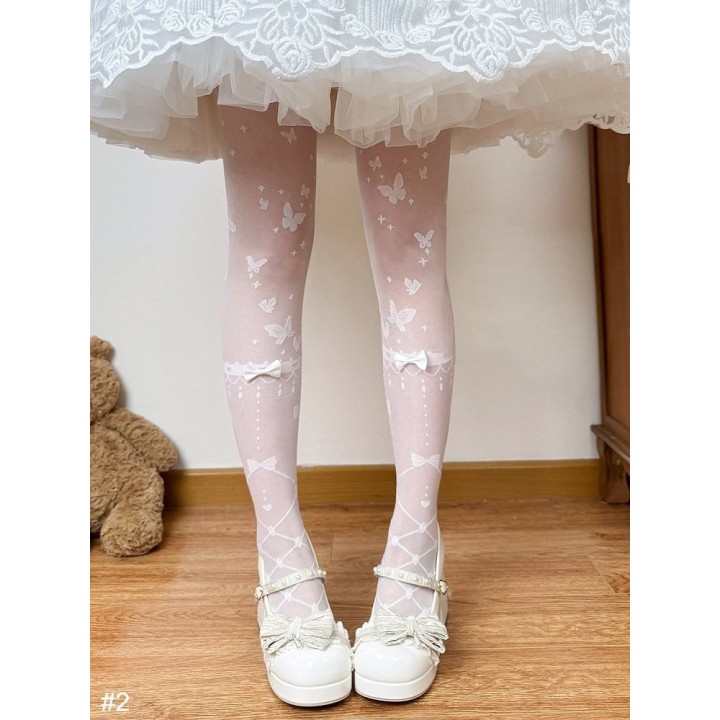 Collant voile blanc lolita à nœuds – 2 modèles