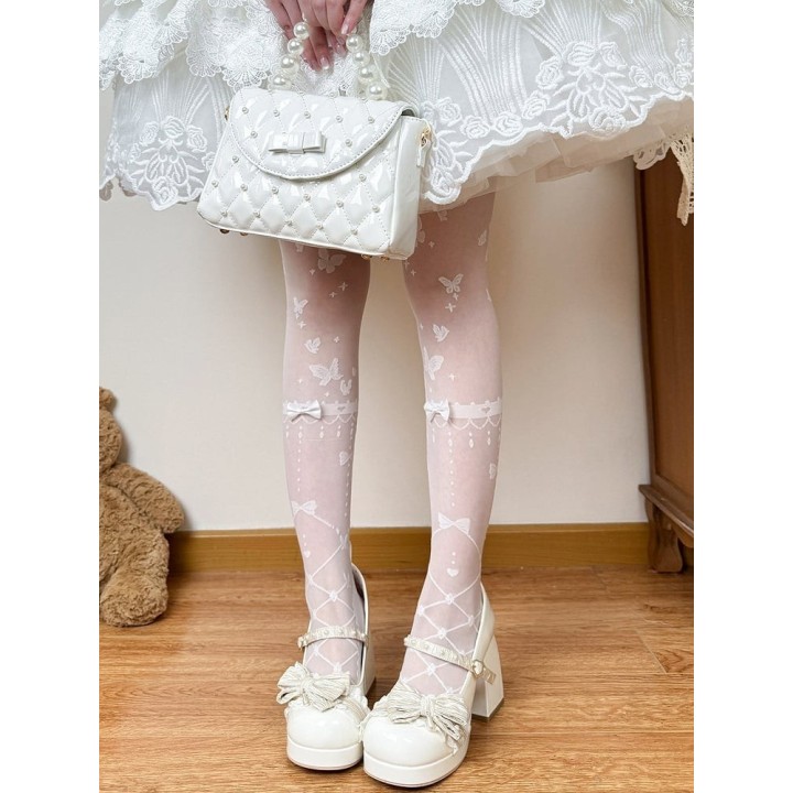 Collant voile blanc lolita à nœuds – 2 modèles