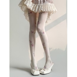 Collant vintage blanc lait à motif floral
