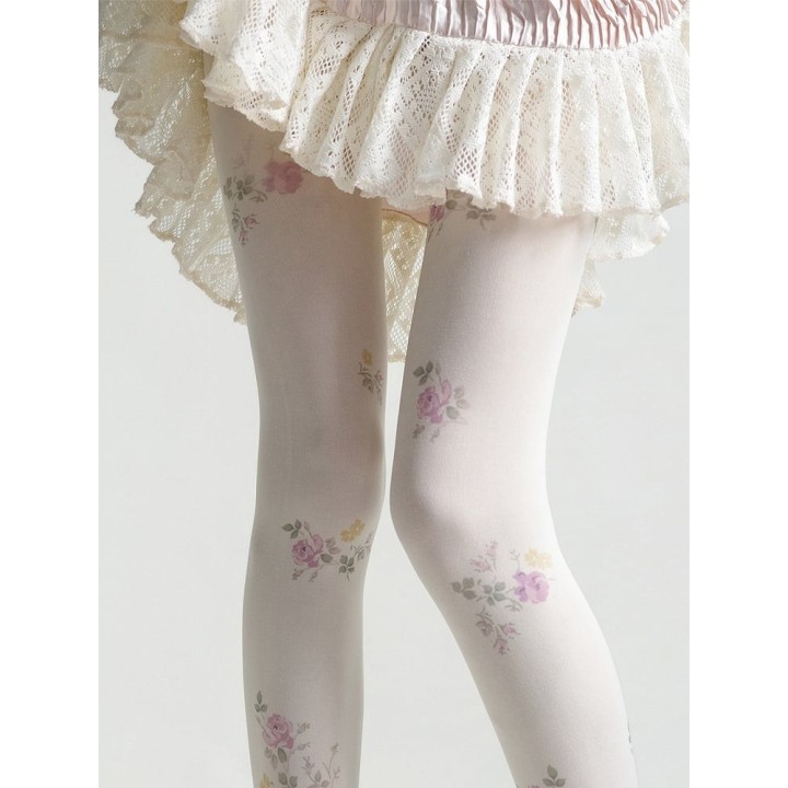 Collant vintage blanc lait à motif floral
