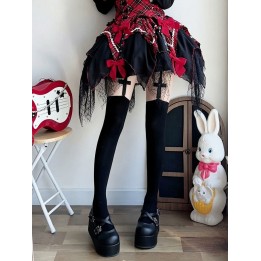 Bas cuissardes gothic lolita noirs à croix