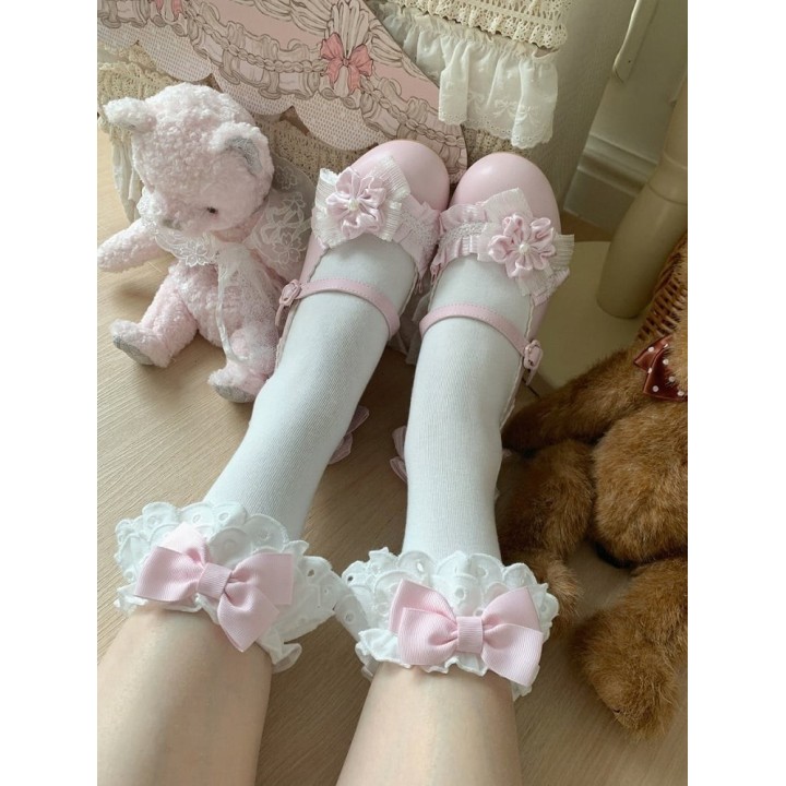 Socquettes à nœud et dentelle – 4 coloris