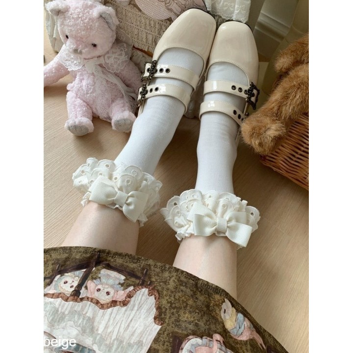 Socquettes à volant de dentelle et nœud – 10 coloris
