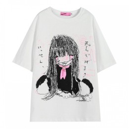T-shirt Harajuku blanc imprimé fille gothique, col rond