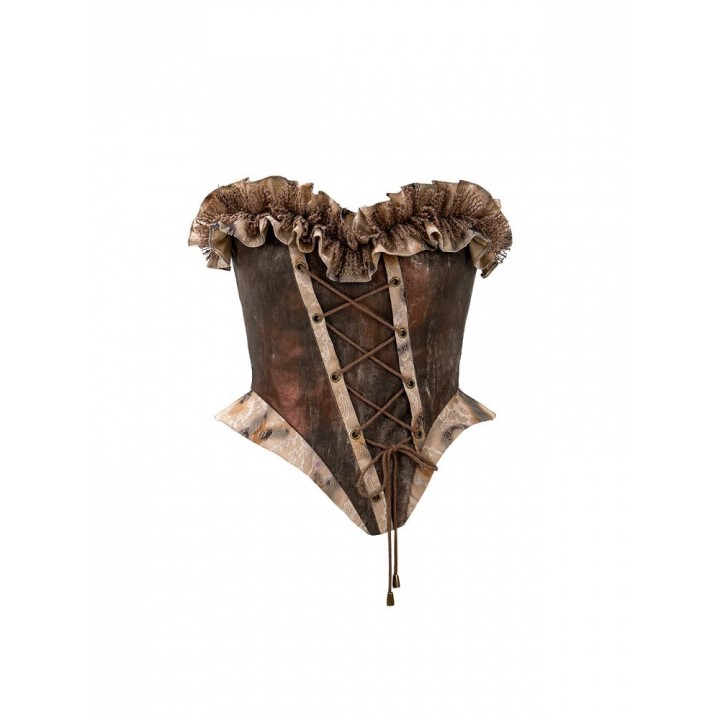 Top bustier corset punk « Wasteland » marron à volants