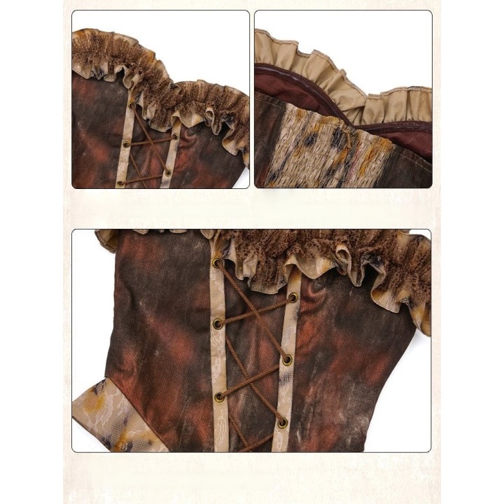 Top bustier corset punk « Wasteland » marron à volants