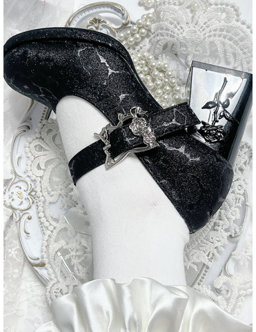 Escarpins Mary Janes à talons épais fleuris Black Butterfly 7cm