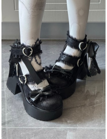 Mary Janes Black Jirai Kei à plateforme