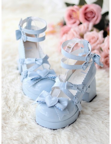 Escarpins plateforme Lolita bleu cœur et nœuds