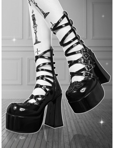 Bottines plateforme noires à boucle coffin Gothic Lolita