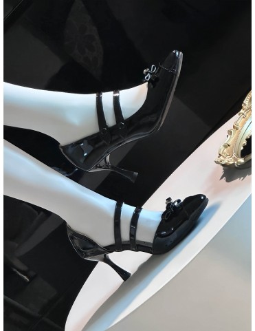 Escarpins noirs à nœud papillon, style Lolita