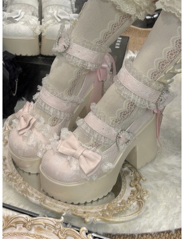 Chaussures Mary Jane rose Jirai Kei à talon bloc haut