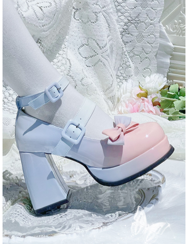 Escarpins Lolita à plateforme et nœud détachable dégradé rose-bleu