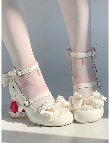 Mary Janes blanches à talon moyen en PU - Inspirées de la pâtisserie,