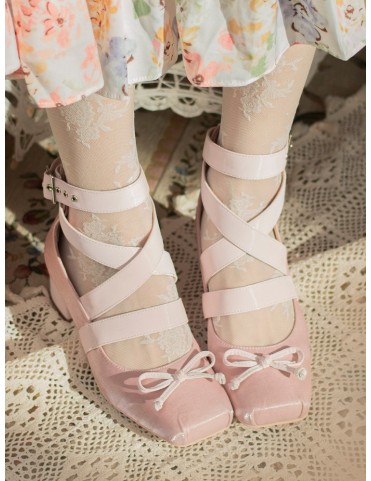 Ballerines élégantes roses avec brides et nœud