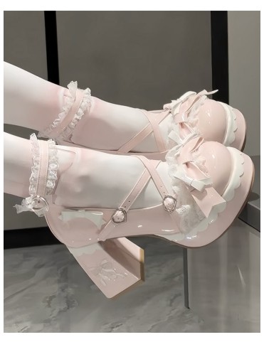Escarpins plateforme Lolita rose à talons épais