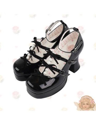 Mary Janes Noires à Boucle PU - Style Lolita