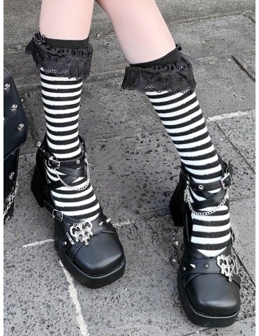 Escarpins plateforme Mary Janes en similicuir noir mat