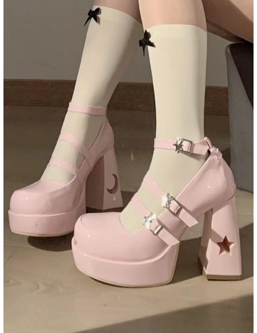Mary Janes rose en cuir synthétique à plateforme style Y2K