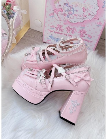 Escarpins Mary Janes Rose en Cuir Synthétique - Accents à Noeud, Bordu
