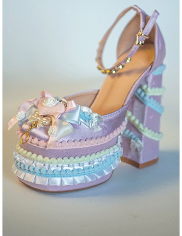 Plateformes Lolita violettes et bleues avec nœud et cœur