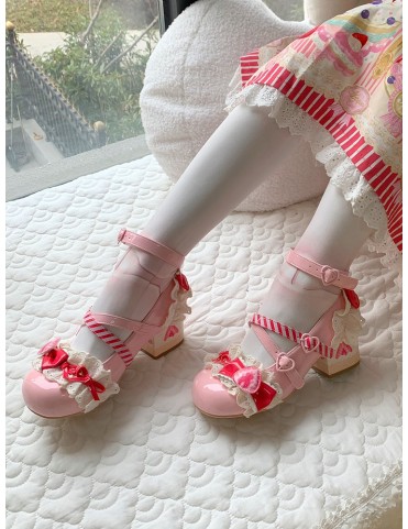 Chaussures Mary Jane Rose Fraise Gâteau Lolita
