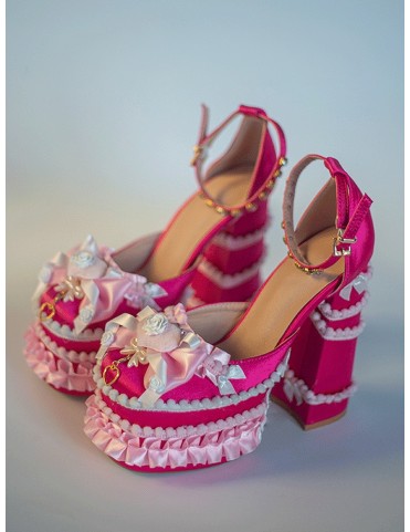 Plateformes à talons hauts Lolita avec nœud et cœur