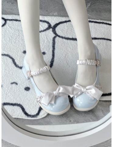 Babies Mary Janes bleu pastel en PU avec talon moyen et boucle ornée