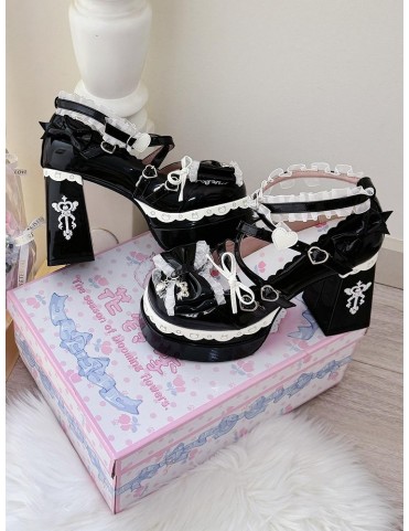 Mary Janes Noires Sweet Lolita - Plateformes en Cuir PU avec Détails à