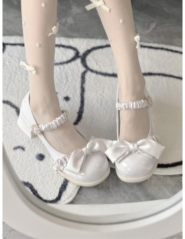 Escarpins Lolita mi-talon couleur crème - Cuir PU avec bout rond et fe