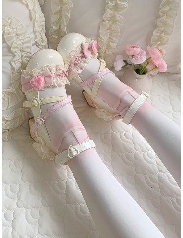 Chaussures Mary Jane en cuir blanc chocolat et fraise