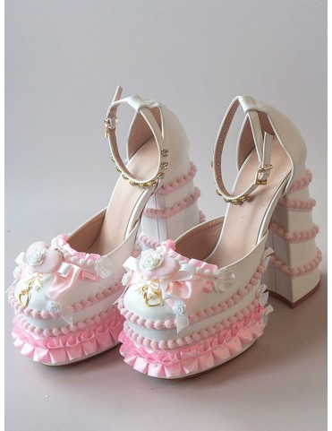 Plateformes Lolita PU à talons compensés, cœur et nœud