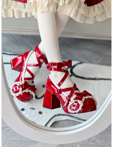 Escarpins à talons bloc 8cm bordeaux, design croisé et nœud papillon L