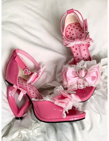 Sandales à talons aiguilles rose vif avec détails de perles, nœuds élé
