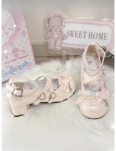 Mary Janes BeigeSweet Lolita - Talon Moyen et Détails à Noeuds