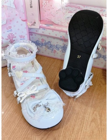 Mary Janes Bleues Sucrées en Cuir Synthétique - Talon Moyen et Détails