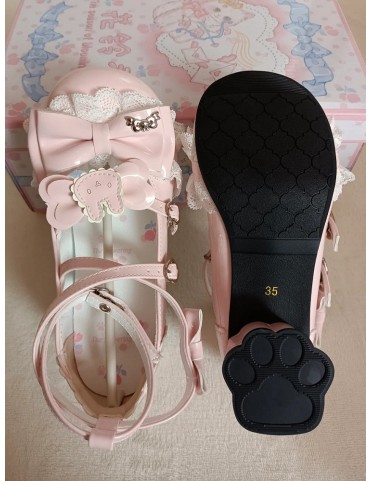 Mary Janes Rose Inspirées Lapin avec Détails en Nœuds, Accents en Dent