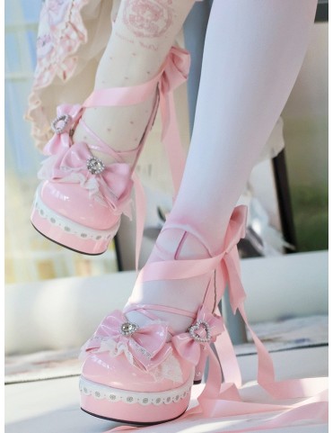 Mary Janes Bwoknot Détails en dentelle et talon sculptural rose