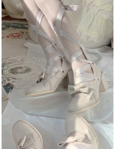 Chaussures Lolita Classiques Kaki - Cuir PU avec Nœud Ornemental et Fe