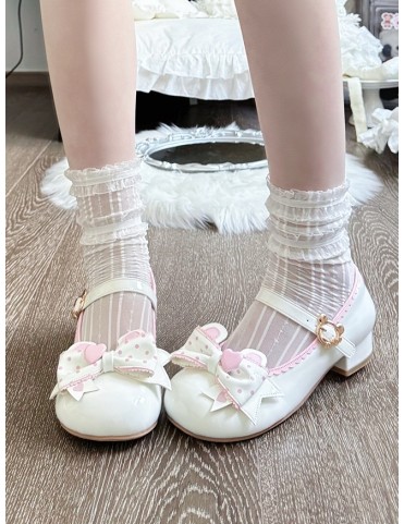 Mary Janes Rose & Blanc Ours Mignon - Style Lolita