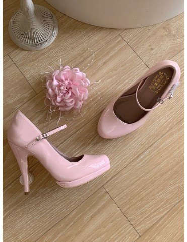 Escarpins rose élégants en cuir PU, décor floral Lolita