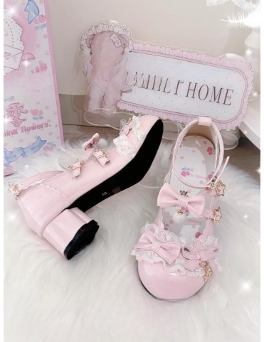 Mary Janes Rose en Cuir Synthétique - Style Lolita avec Dentelle, Nœud